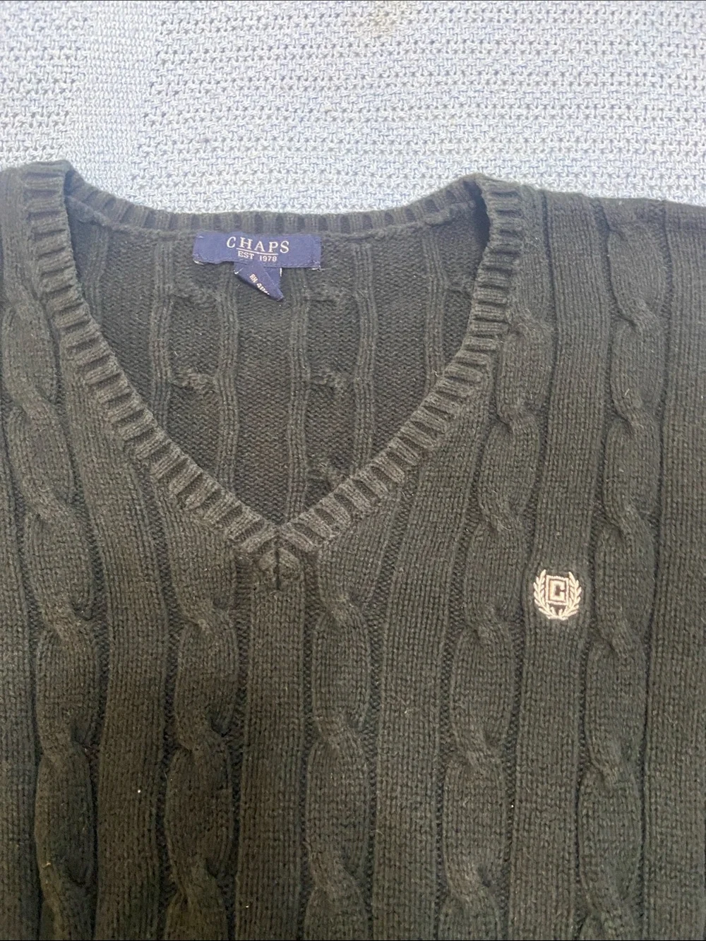 Chaps Black Cable Knit V-Neck Sweater
